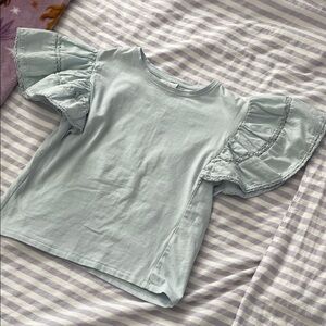 Zara Light Blue Ruffle Sleeve Tee